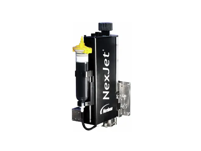 रीडीसेट जेटिंग कार्ट्रिज के साथ ASYMTEK NexJet NJ-8 जेट डिस्पेंसिंग सिस्टम।